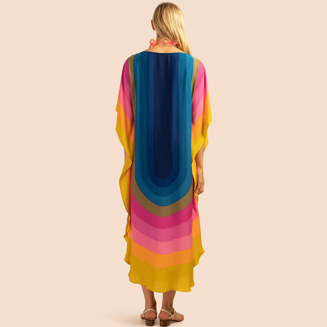 Occident rainbow pattern loose beach dress cover up