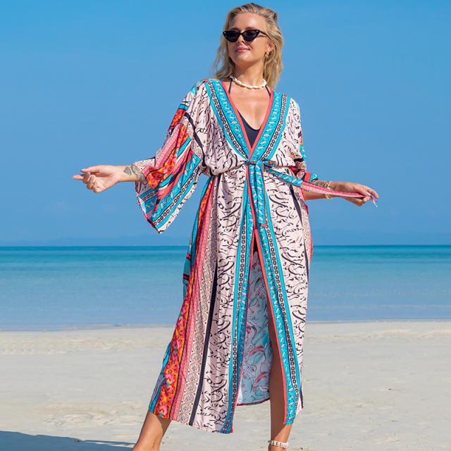 Summer color patterned cardigan cover up