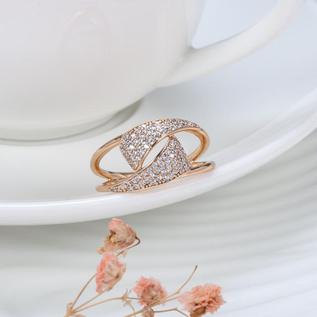 Korean-style double-layer inlaid zircon rose gold ring