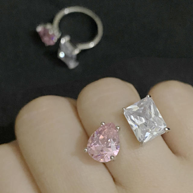 18KG Sweet pink color cubic zircon openning rings for women
