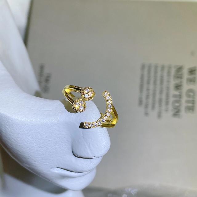New Diamond-embedded smiling face open ring