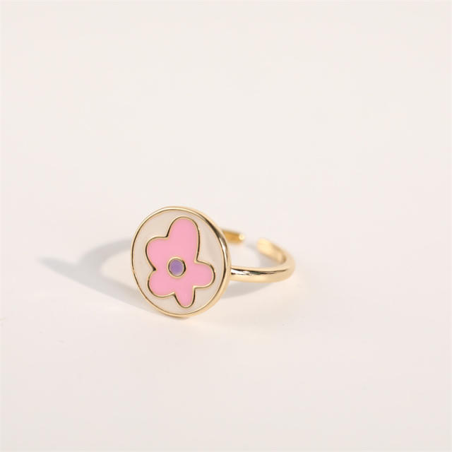 Enamel flower letter stainless steel rings