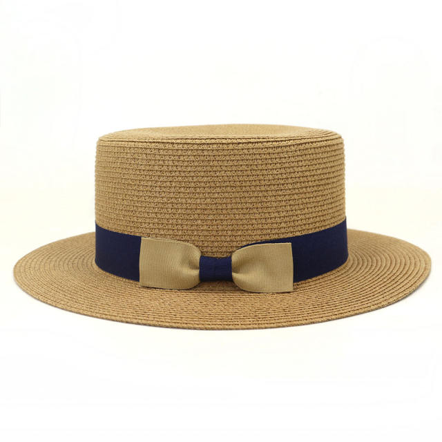 Elegant bow straw boater hat