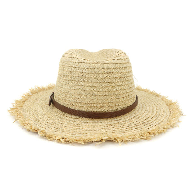 Raffia straw fedora hat