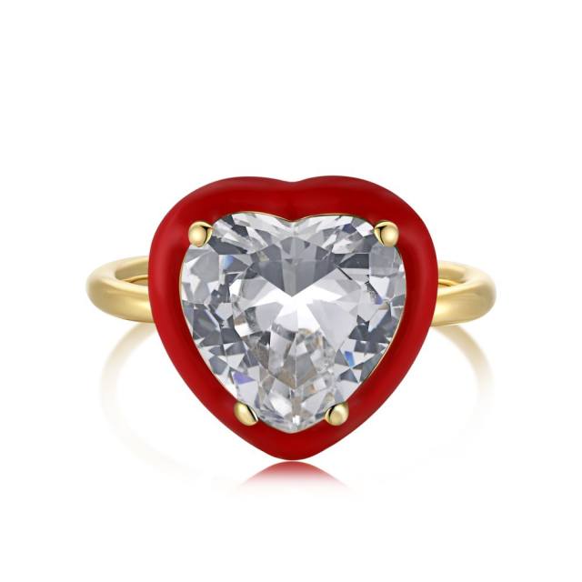 S925 Sterling silver heart cut cubic zircon colored rings