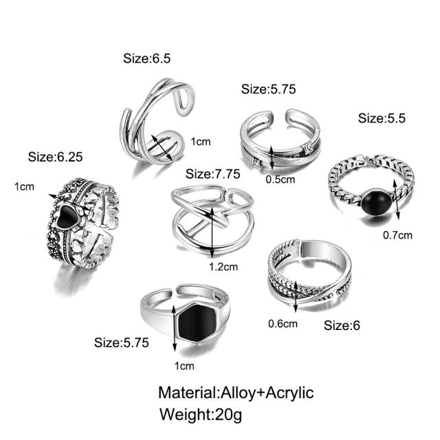 7pcs silver color stackable ring set