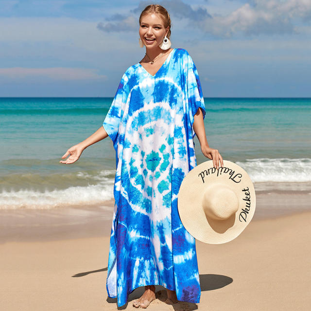 Color printing swimwear cover up beach dress