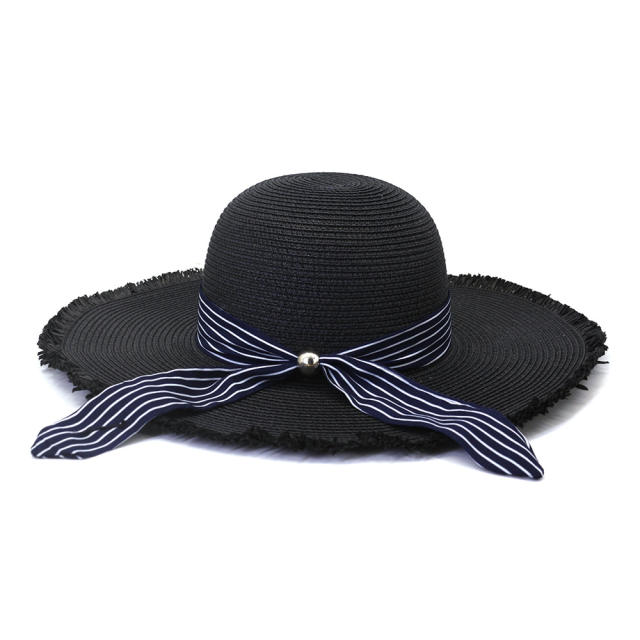 Stripped ribbon straw beach hat