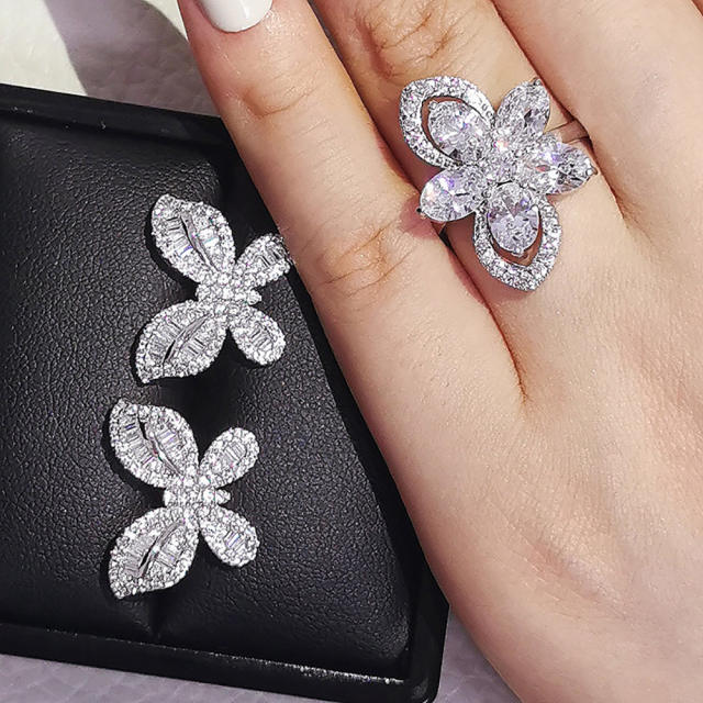 Full of cubic zircon butterfly flower ear studs rings set