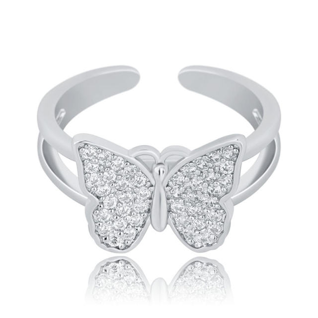 Fashion full zircon butterfly open ring