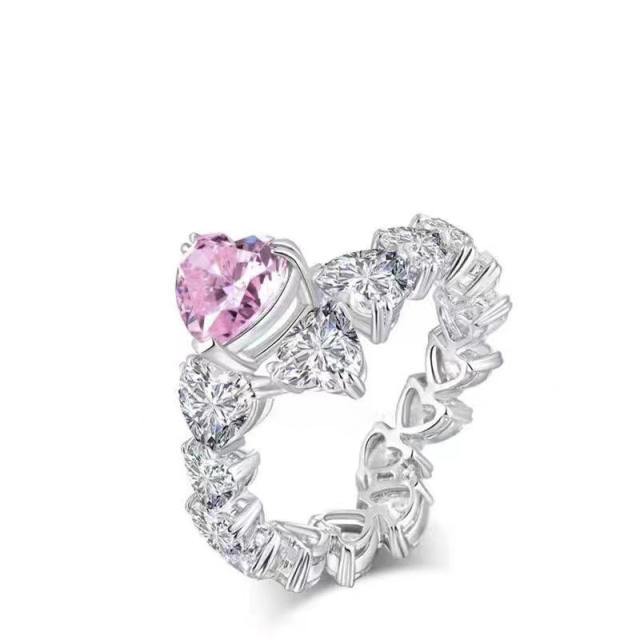 Pink color heart cubic zircon luxury women rings