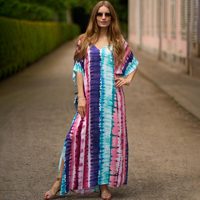 Occident fashion color printing loose beach dress