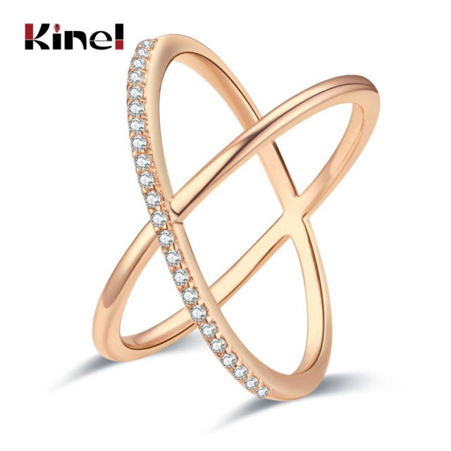 Fashion double circle inlaid zircon rose gold Women's ring