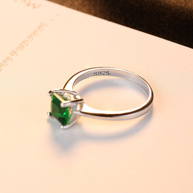 S925 sterling silver square emerald wedding rings