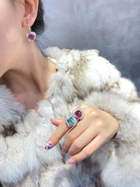 Double color unique heart rings earrings for women