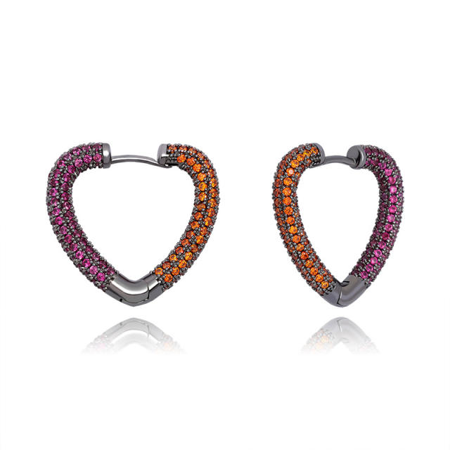 Fashion hip hop zircon heart-shaped earrings