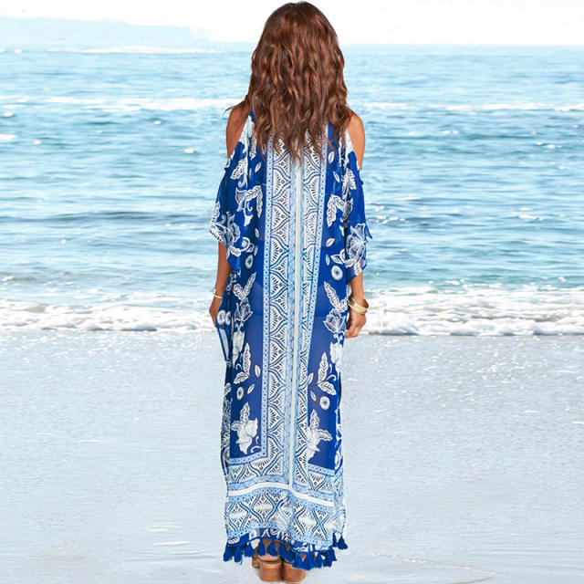 Chiffon flower print swimsuits cover up beach dress