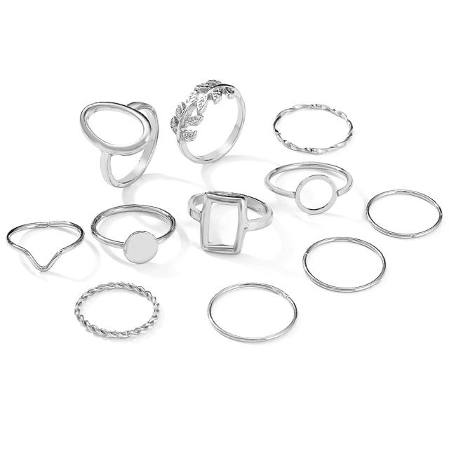 11pcs geometric metal stackable rings