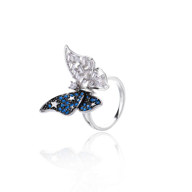 Delicate pave setting cubic zircon butterfly rings