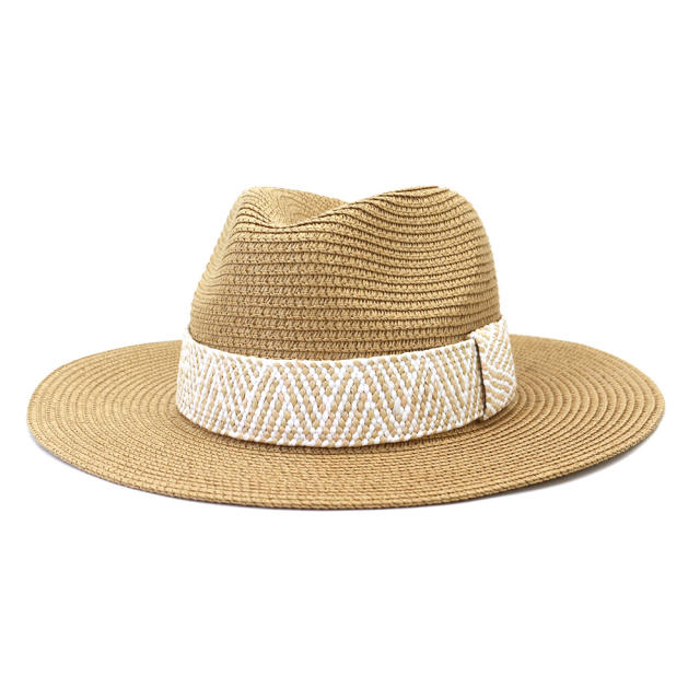 Outside solid color straw fedora hat