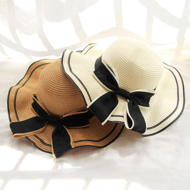 Wave wide brim straw beach hat