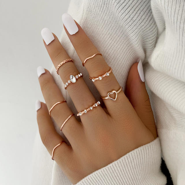 9pcs simple geometric wave stackable ring