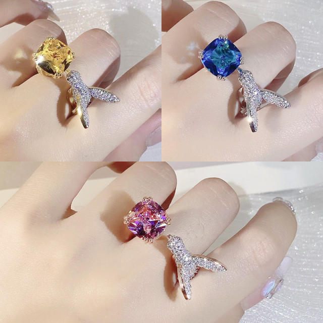 Fashion creative hummingbird pave setting rhinestone colorful rings