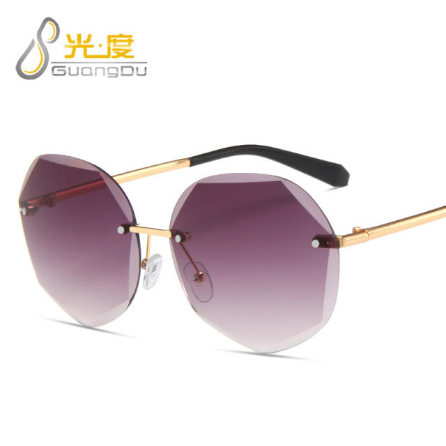 Round shape crystal edge rimless sunglasses