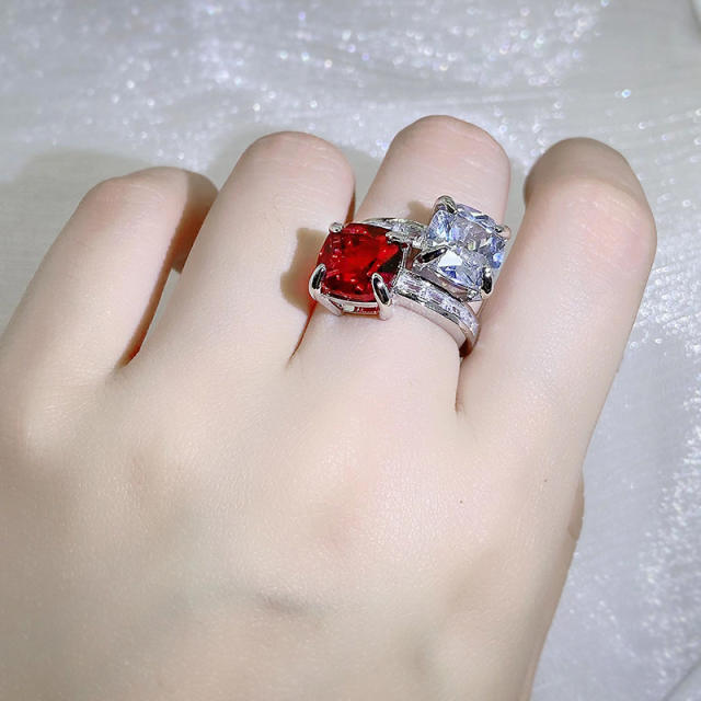 New red transparent gemstone open ring