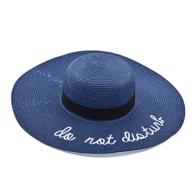 Embroidered letter wide brim straw hat