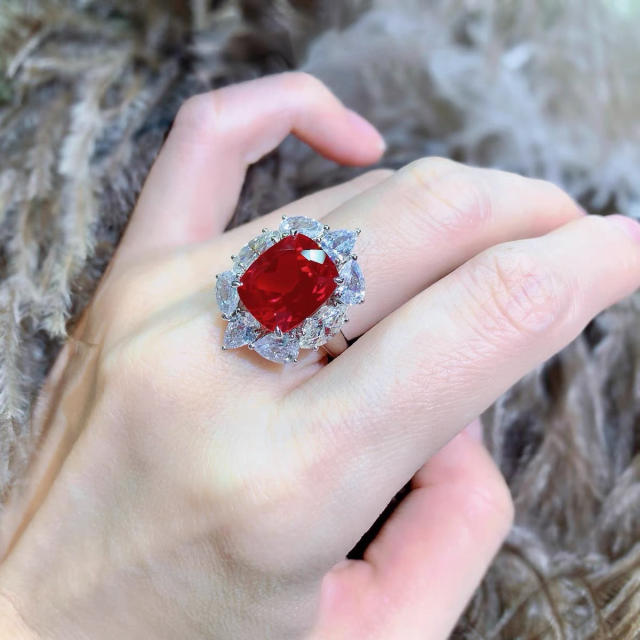 INS red color cubic zircon luxury openning rings