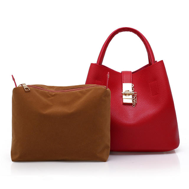 PU leather solid color bucket bag handbag