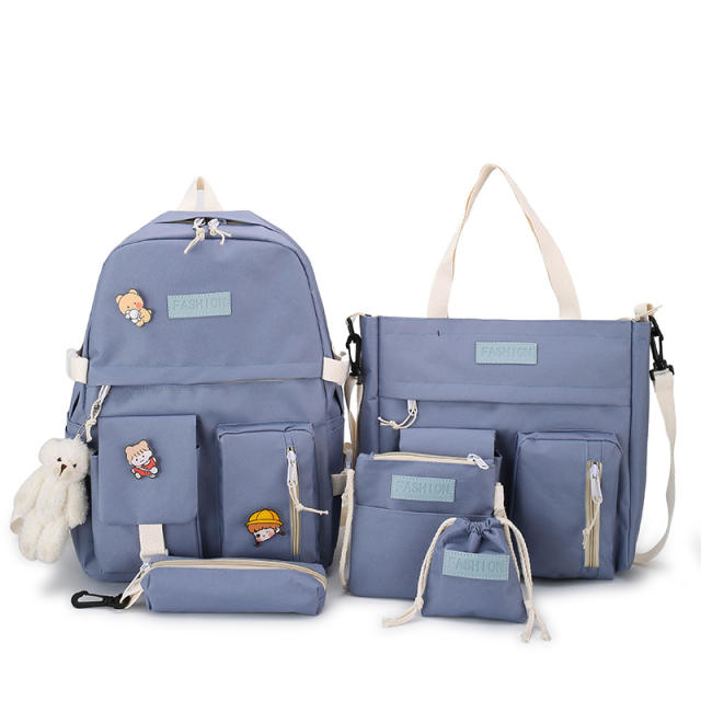 New design contrast color korean fashion school bag backpack set