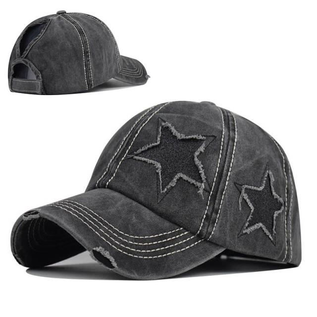 Solid color pentagram vintage high ponytails baseball cap