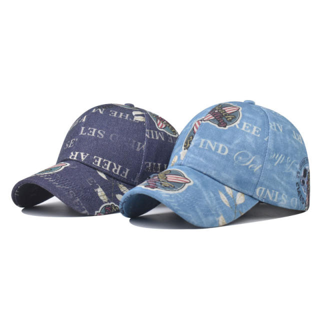 Fashion printed denim baseball cap