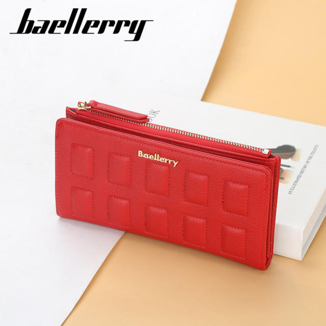Long style multiple card slots solid color purse