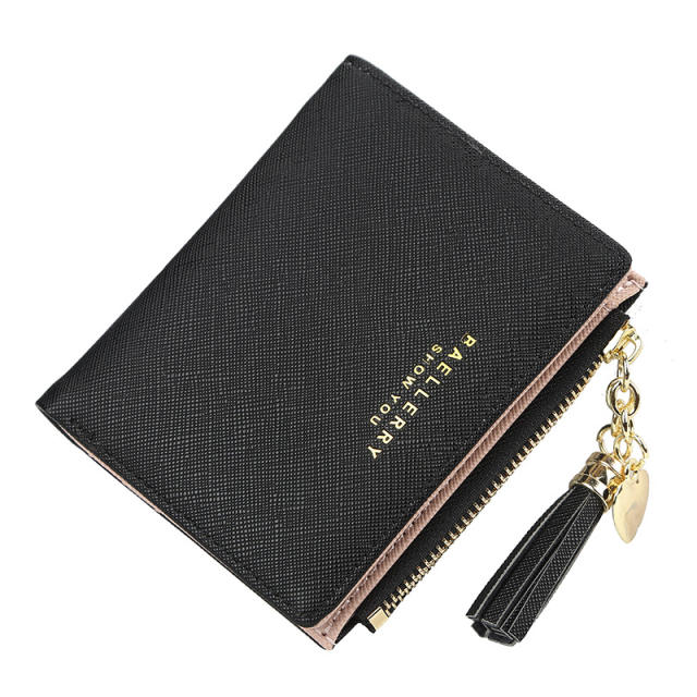Short style cross pattern tassel purse