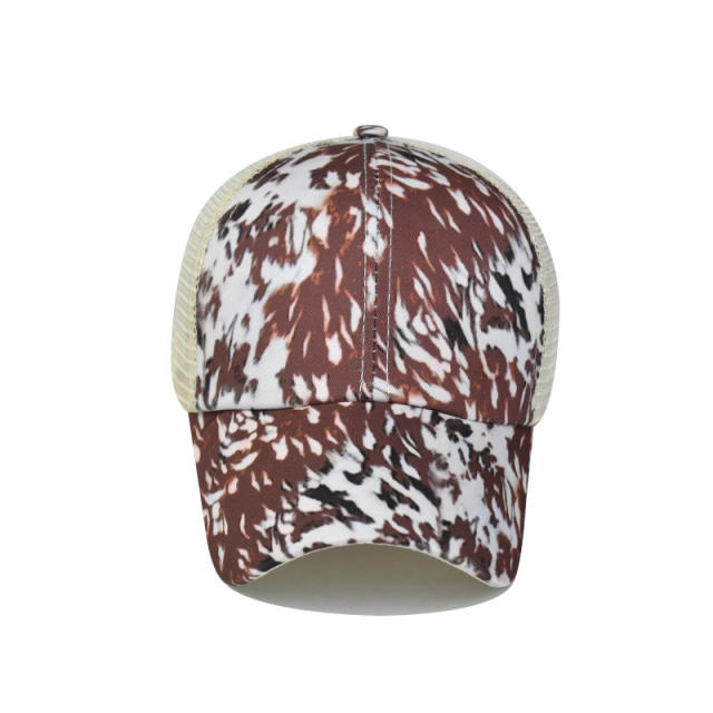 Leopard color crossover high ponytails baseball cap