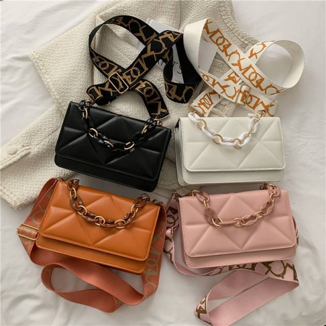 Wide strap PU leather handbag