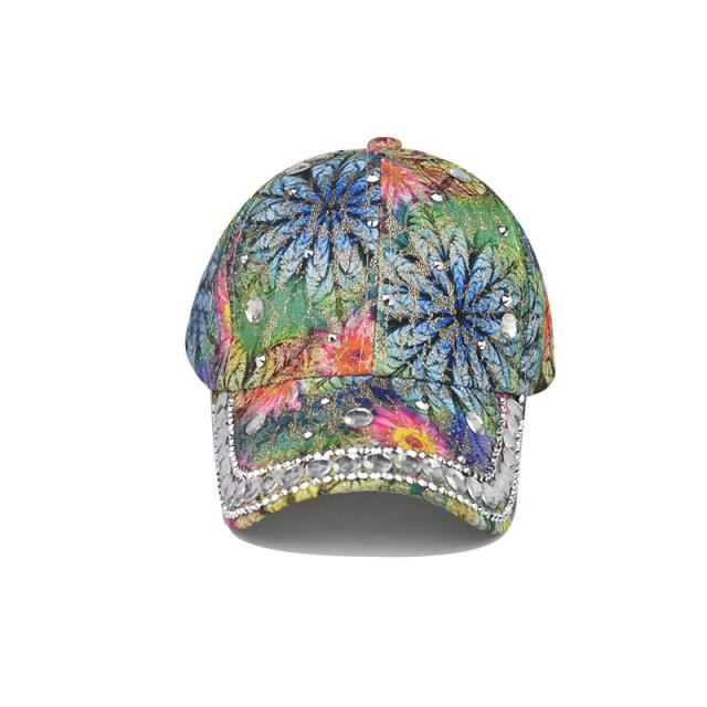 New color printed cotton baseball cap with rhinestone