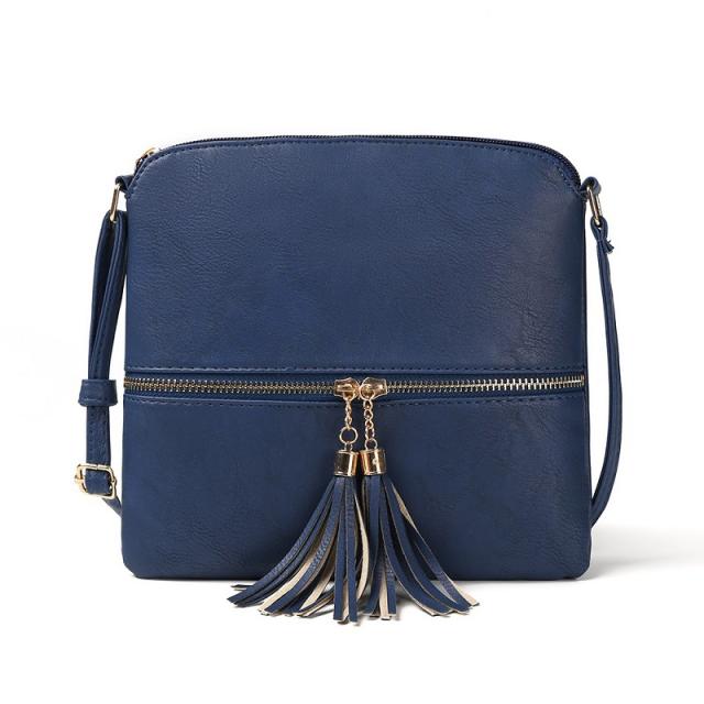 Solid color tassel zipper crossbody bag