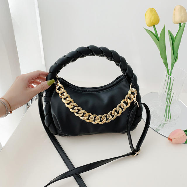 2022 summer bright color braid handle chain bag for women