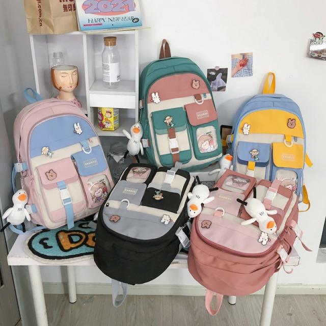 Korean fashion contrast color nylon high school backpack