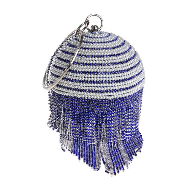 Luxury rhinestone tassel pearl ball shape evening bag