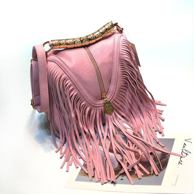 Large size tassel bucket bag