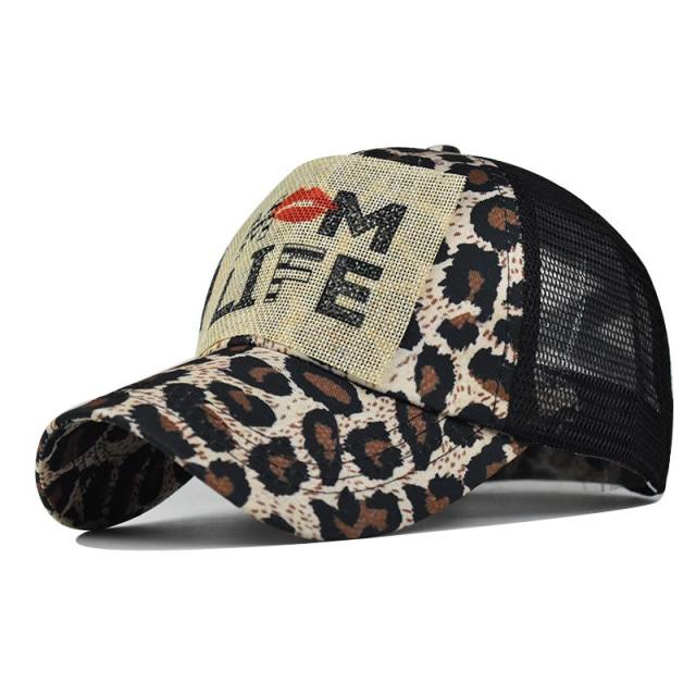 MM leopard print high ponytails baseball cap