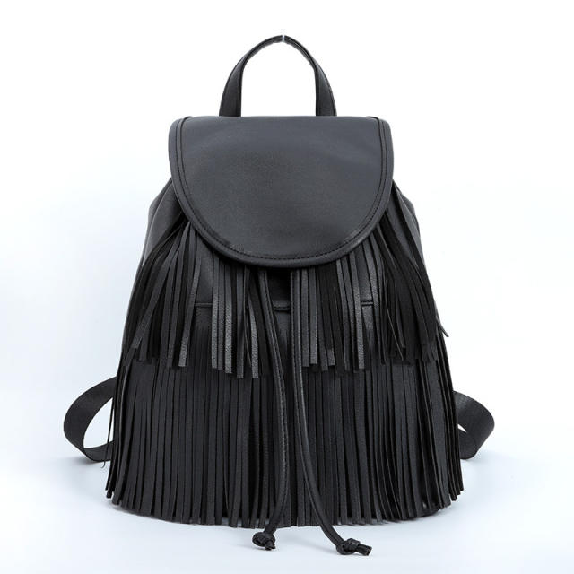 Korean casual soft leather tassel backpack