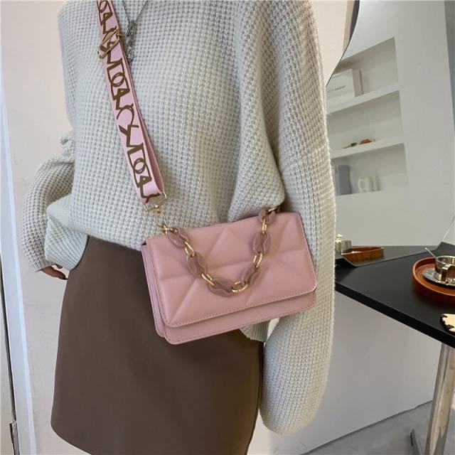 Wide strap PU leather handbag
