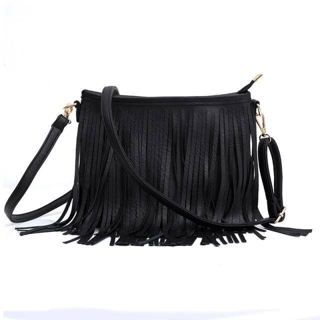 Soft PU  leather tassel crossbody bag