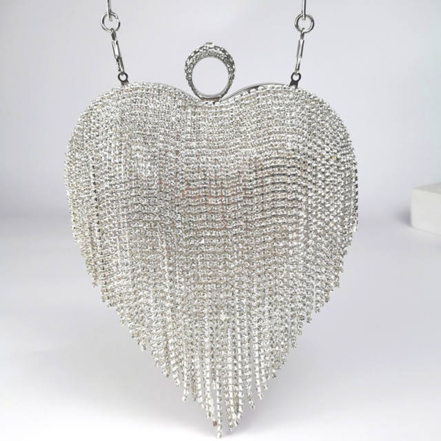 Diamond heart tassel evening bag